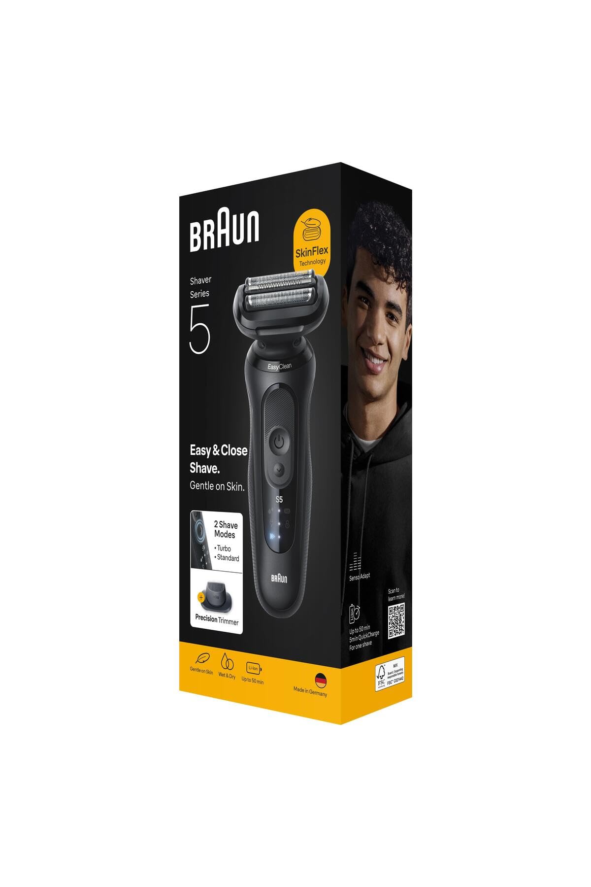 Series 5 Elektrorasierer, Bis zu 50 Minuten, Präzisionstrimmer Aufsatz, 52-N1200S, Schwarz