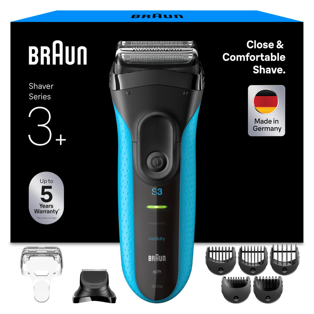 Series 3+ Rasierer Herren Elektrisch, Elektrorasierer mit 3 Flexiblen Klingen,  3010BT, Blau