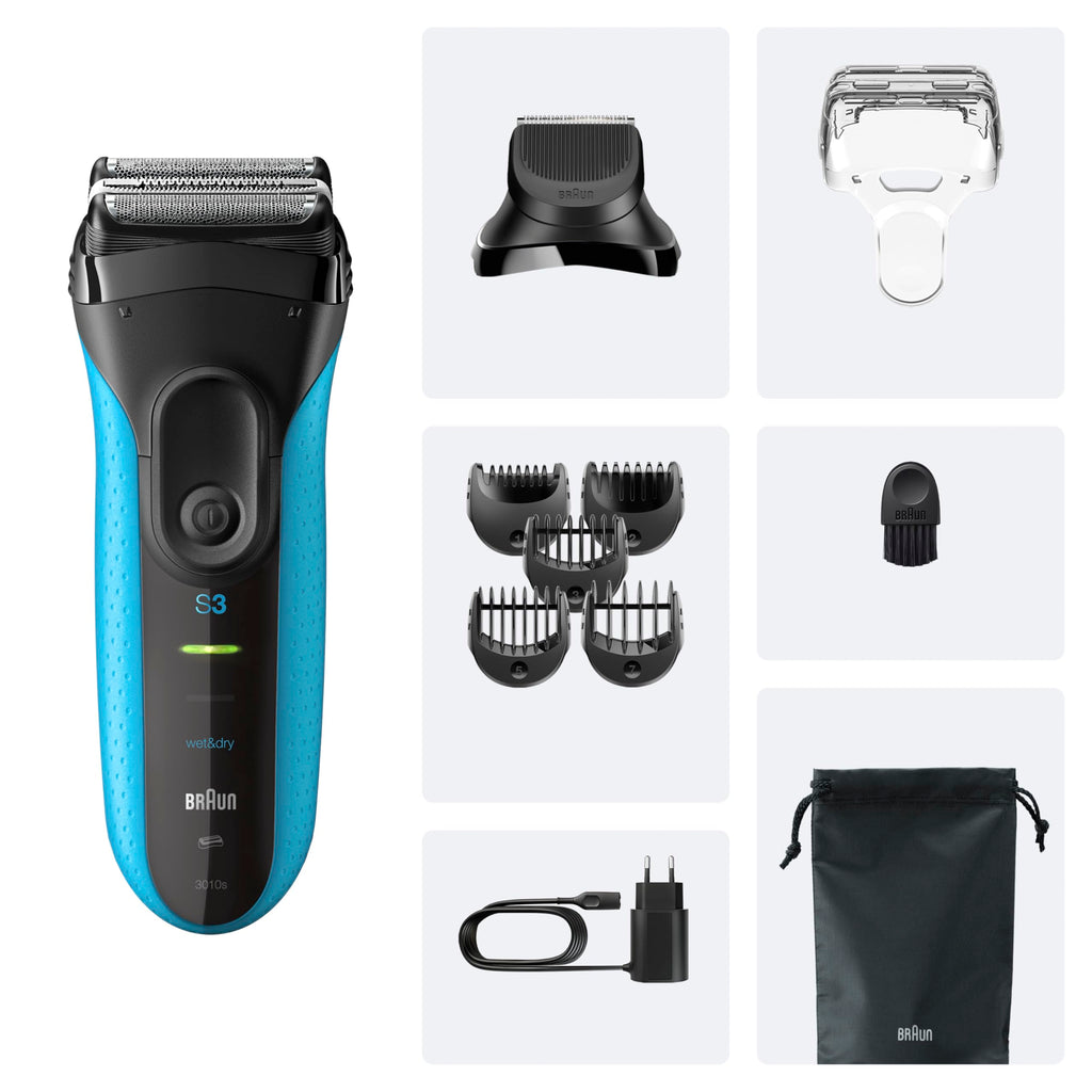 Series 3+ Rasierer Herren Elektrisch, Elektrorasierer mit 3 Flexiblen Klingen,  3010BT, Blau