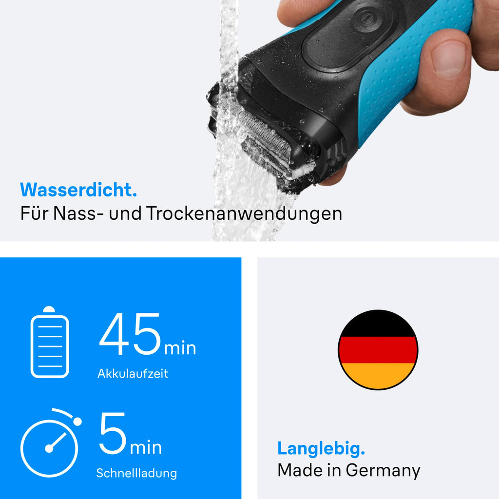 Series 3+ Rasierer Herren Elektrisch, Elektrorasierer mit 3 Flexiblen Klingen,  3010BT, Blau