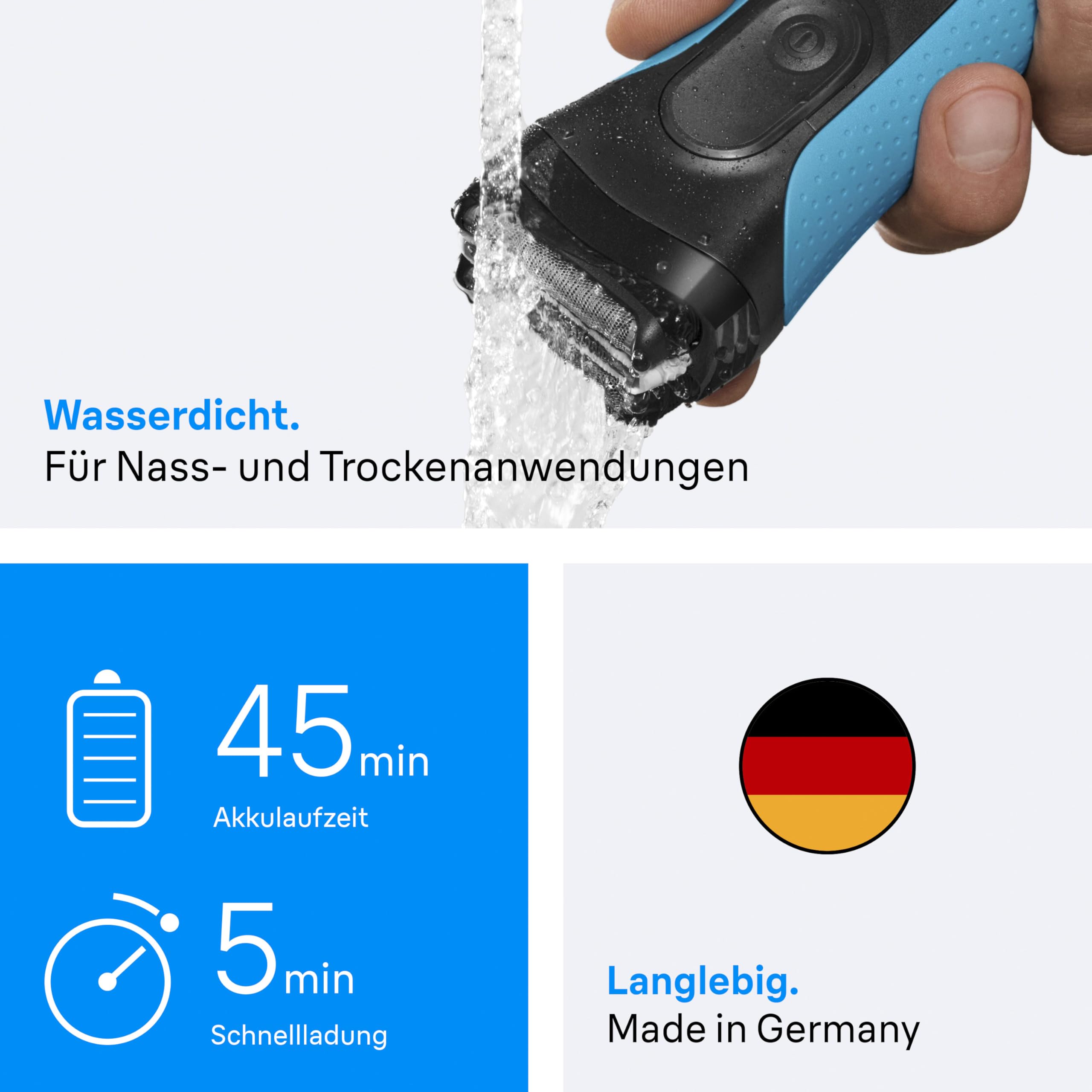 Series 3+ Rasierer Herren Elektrisch, Elektrorasierer mit 3 Flexiblen Klingen,  3010BT, Blau