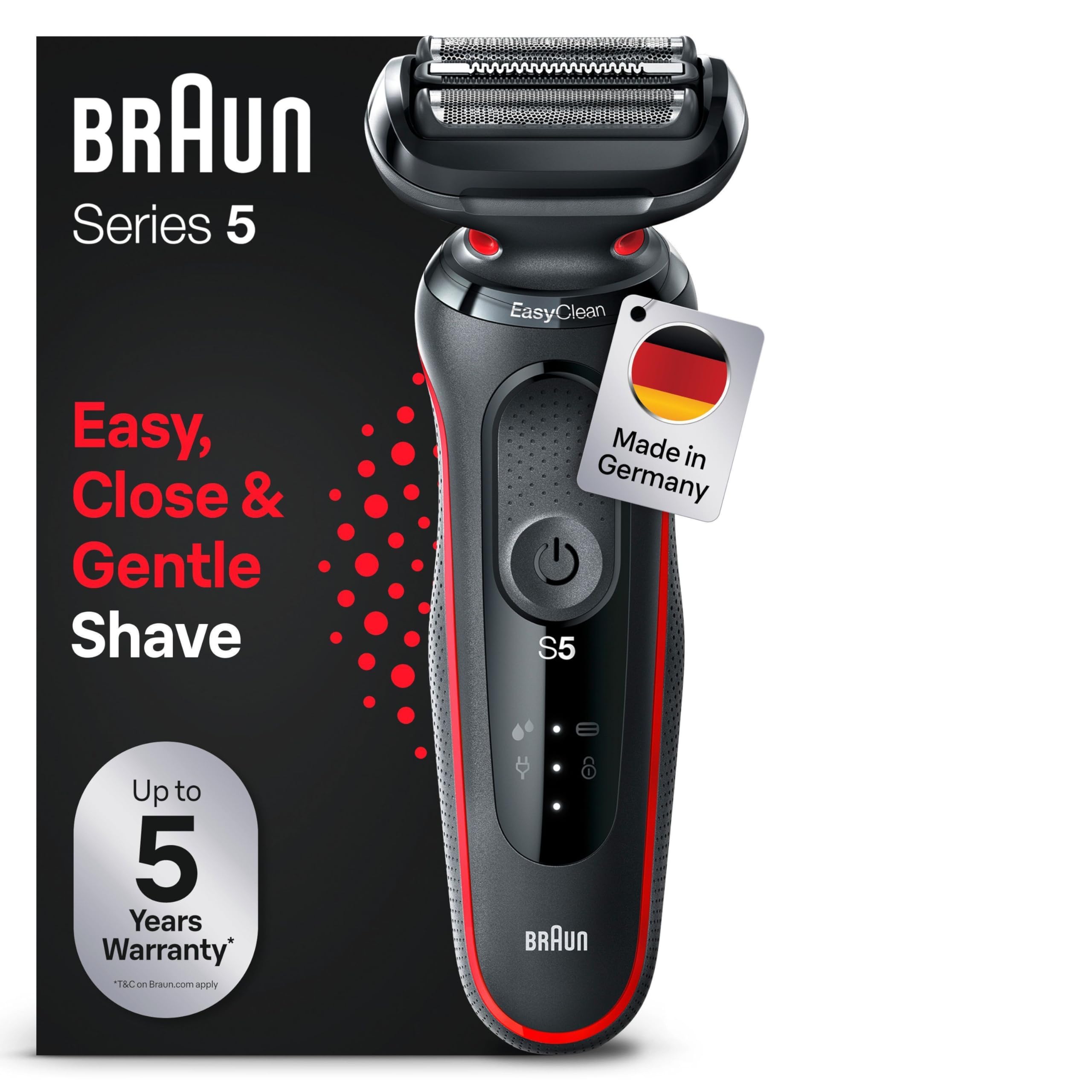 Series 5 Rasierer Herren Elektrisch, Elektrorasierer mit 50 Min. Akku, EasyClean, 51-R1000s, Rot