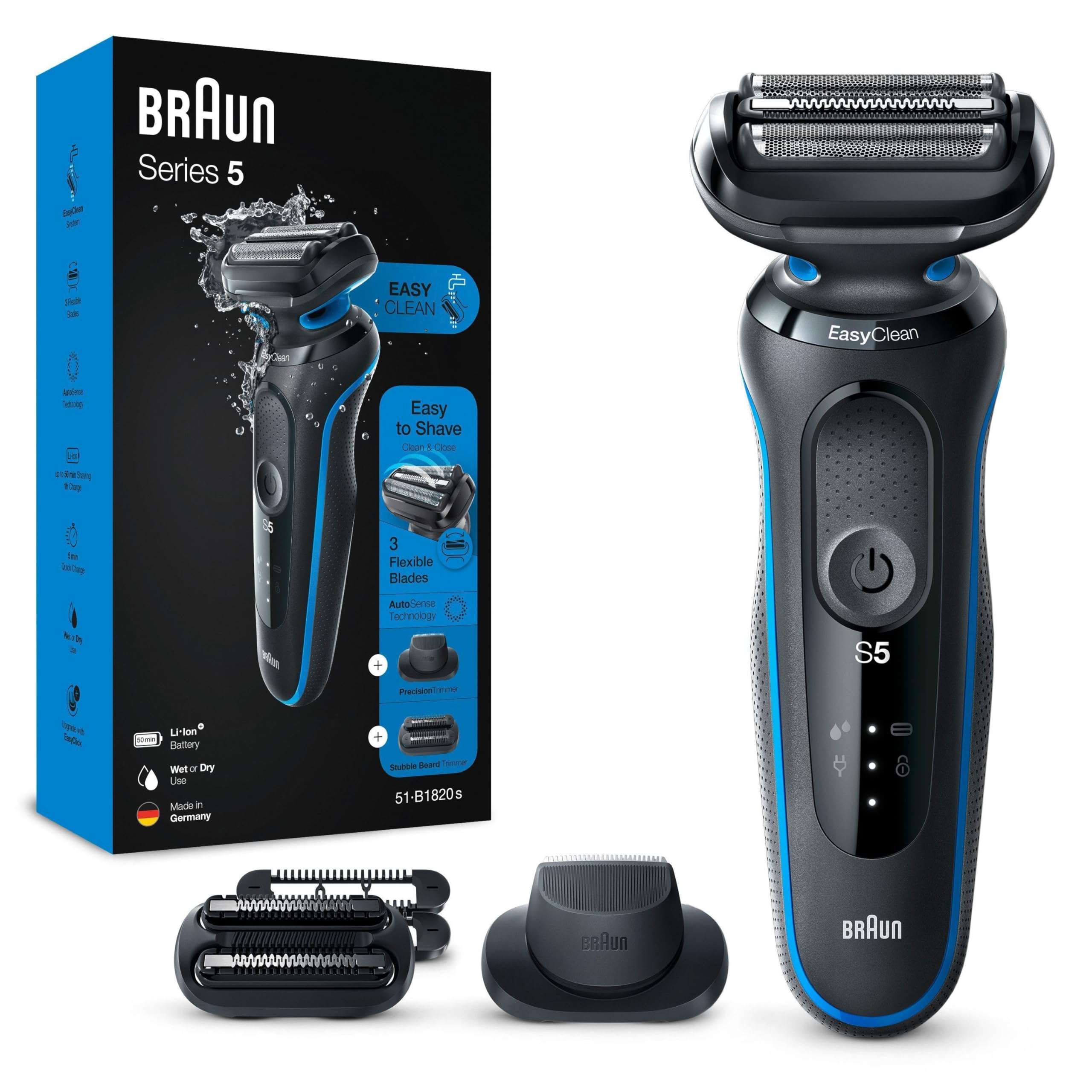 Series 5 Elektrorasierer mit EasyClick Trimmer Aufsatz, Rasierer Herren Elektrisch, 51-B1820s, blau
