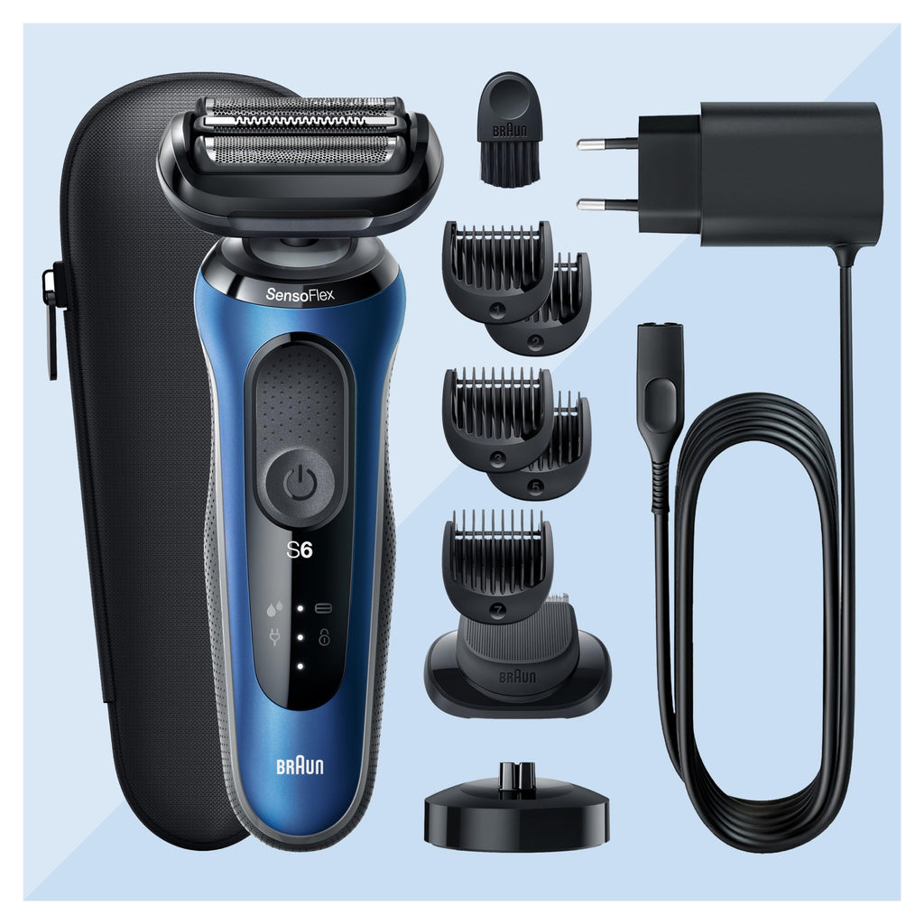 Series 6 Elektrorasierer mit EasyClick Barttrimmer Aufsatz, 61-B4500cs, blau