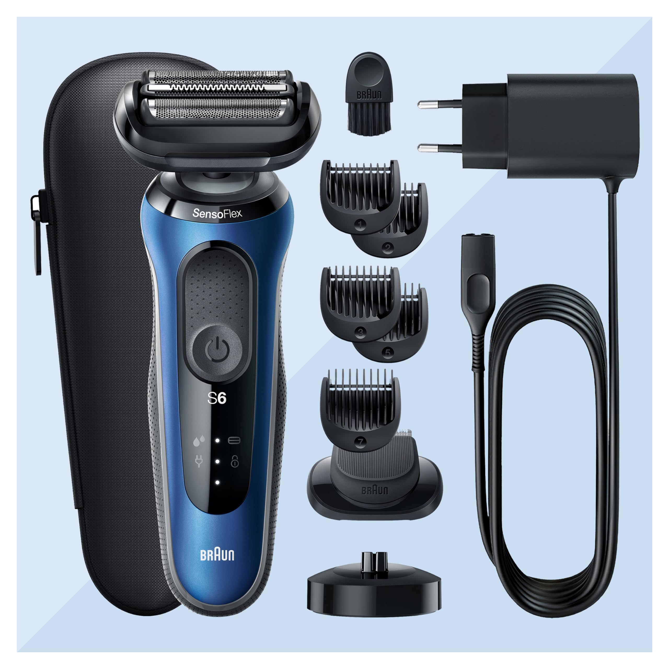 Series 6 Elektrorasierer mit EasyClick Barttrimmer Aufsatz, 61-B4500cs, blau
