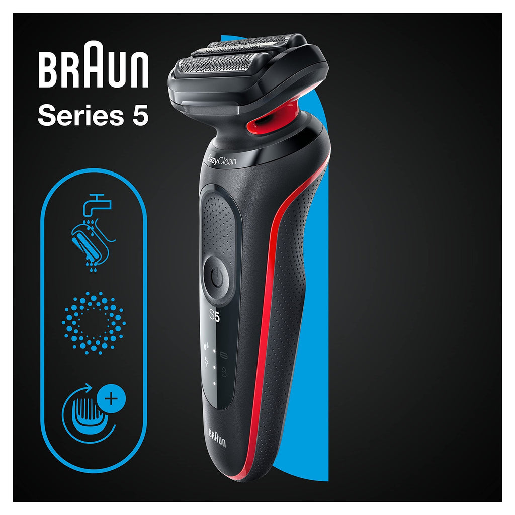 Series 5 Rasierer Herren Elektrisch, Elektrorasierer mit 50 Min. Akku, EasyClean, 51-R1000s, Rot