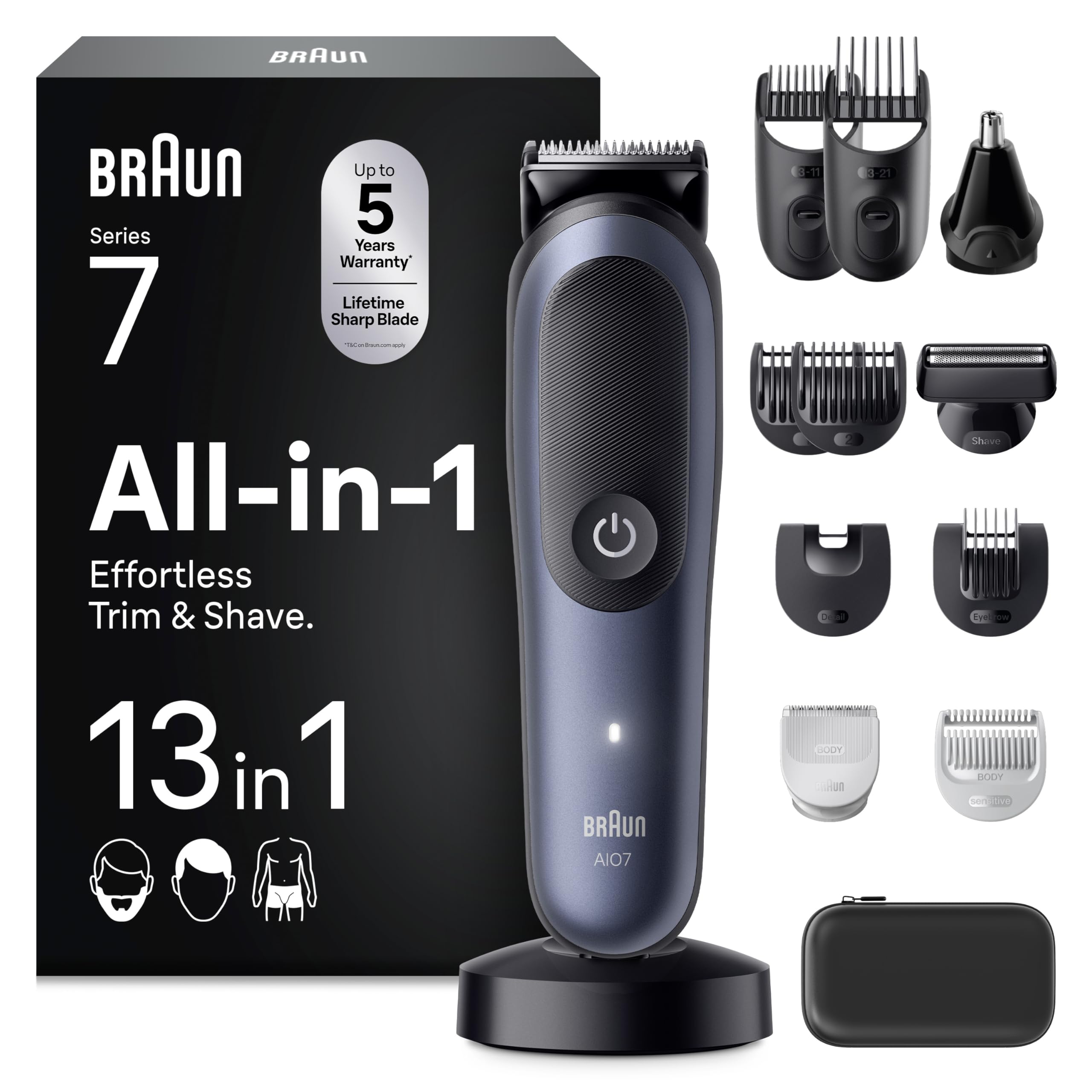 All-in-One Trimmer-Set 7, 13-in-1 Multigroom, Barttrimmer, Nasenhaartrimmer, AIO7565, Blau
