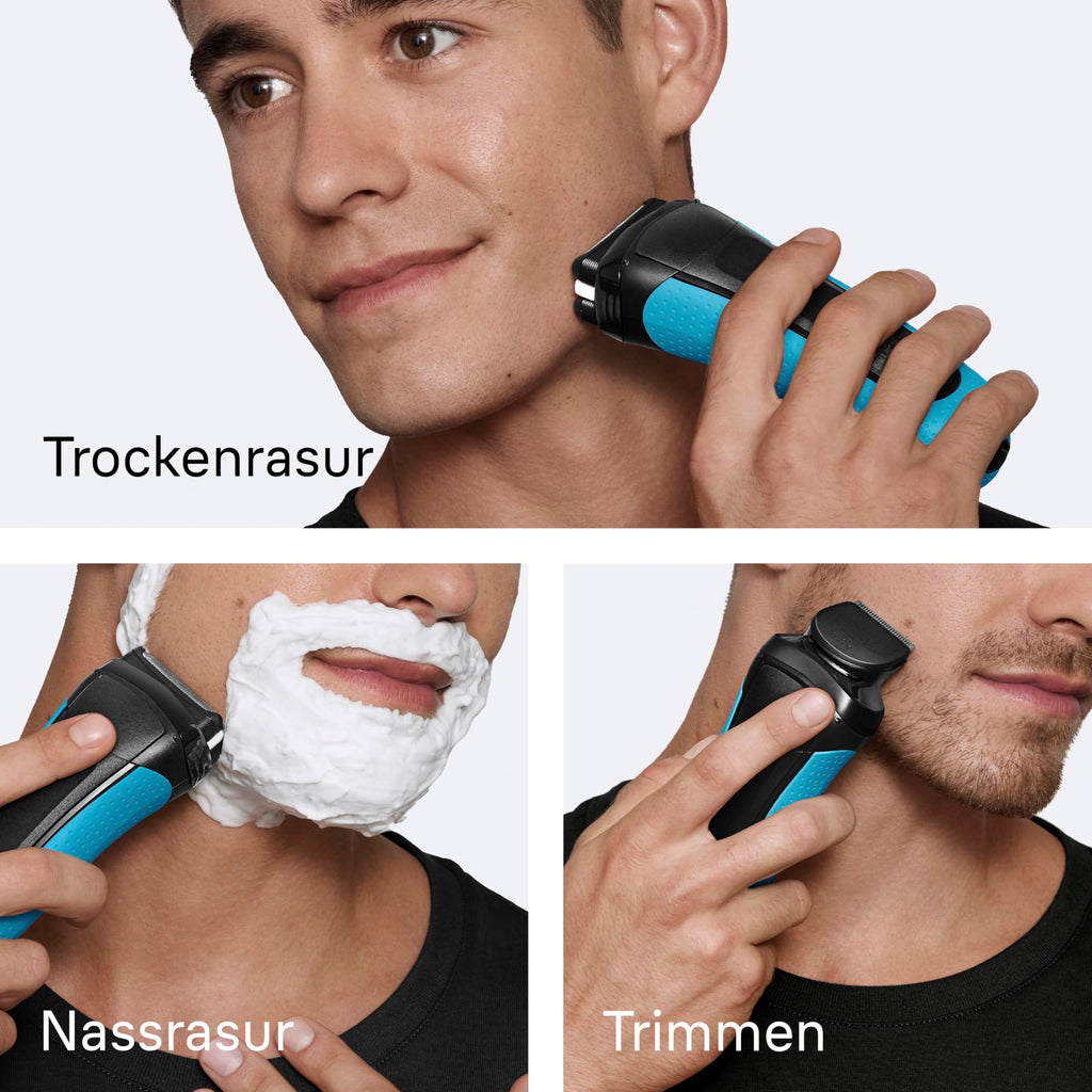 Series 3+ Rasierer Herren Elektrisch, Elektrorasierer mit 3 Flexiblen Klingen,  3010BT, Blau