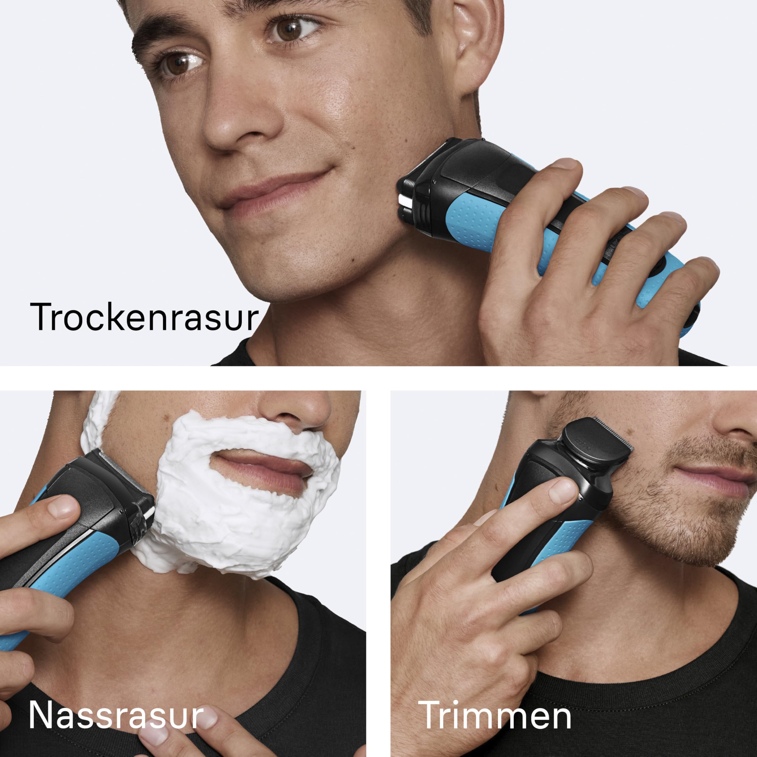 Series 3+ Rasierer Herren Elektrisch, Elektrorasierer mit 3 Flexiblen Klingen,  3010BT, Blau