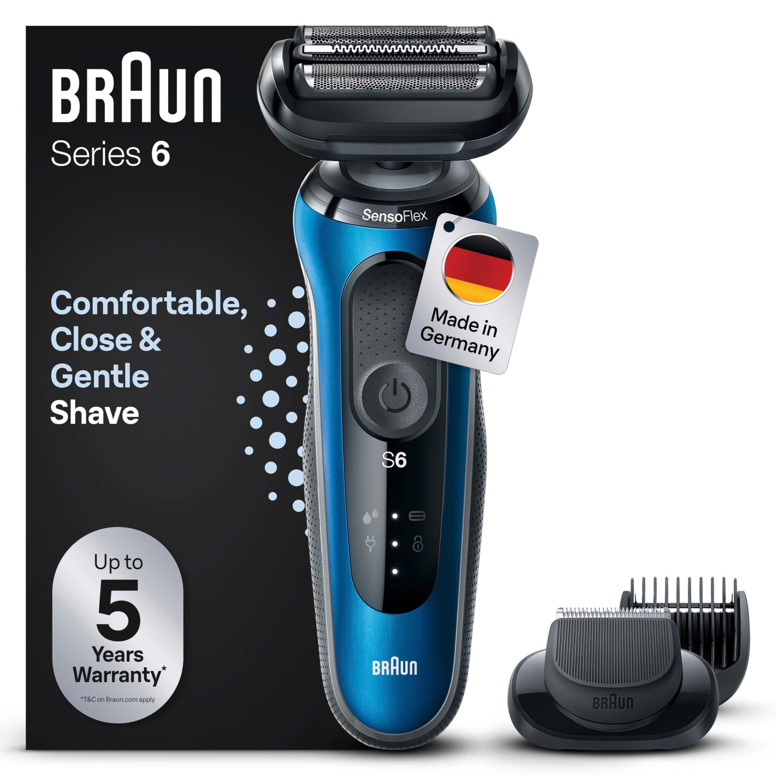Series 6 Elektrorasierer mit EasyClick Barttrimmer Aufsatz, 61-B1500s, blau