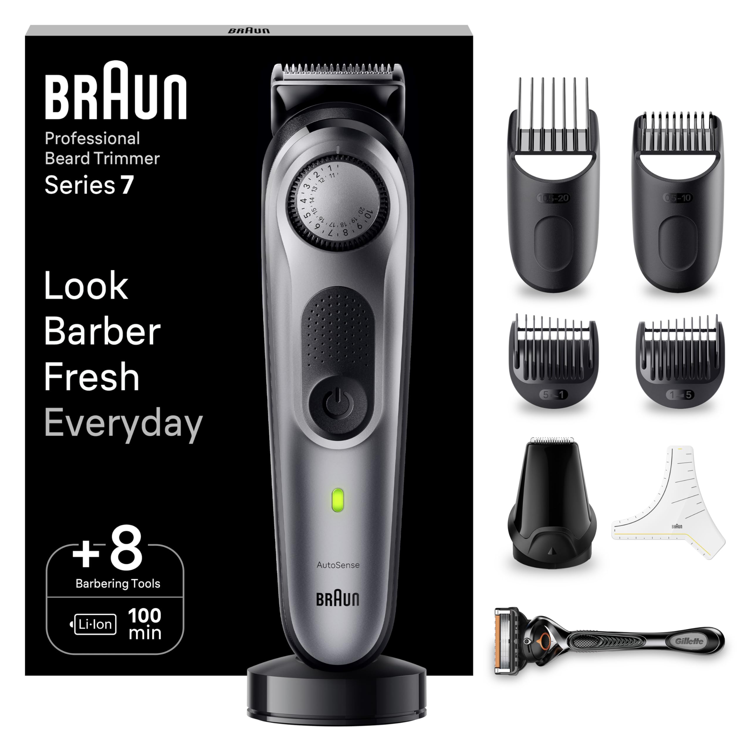 Barttrimmer Herren Series 7, Bartschneider Herren mit 8 Zubehörteilen, BT7420, Grau