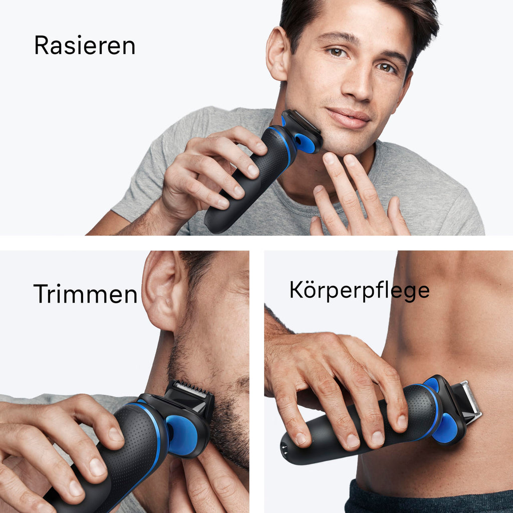 Series 5 Elektrorasierer Herren, Rasierapparat mit 50 Min. Akkulaufzeit, +2 Aufsätze, 52-B1650s, Blau