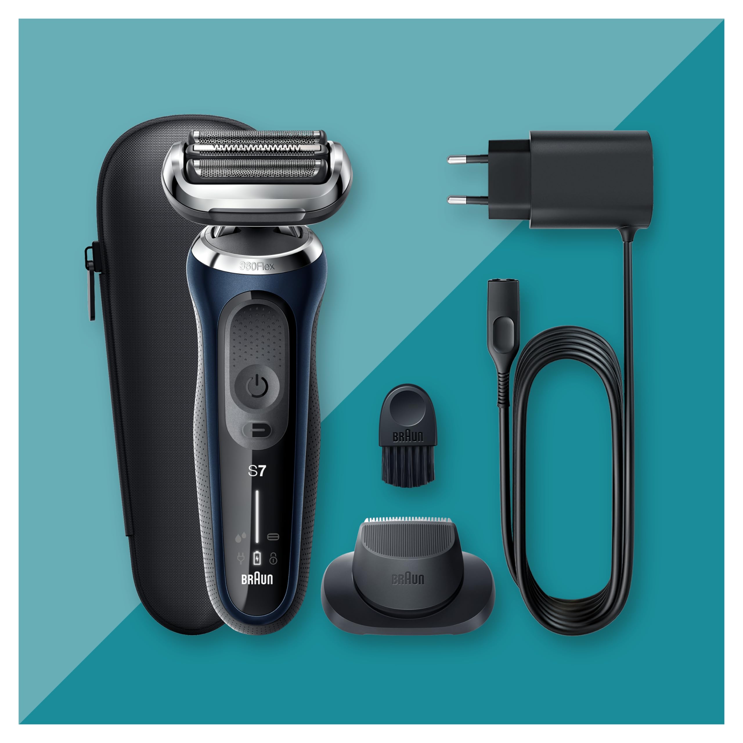 Series 7 Elektrorasierer 360° Flex mit EasyClick Präzisionstrimmer, 71-B1200s, blau