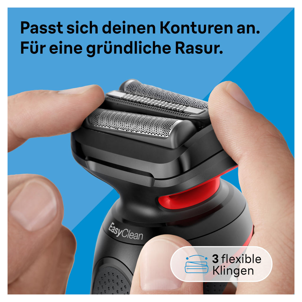 Series 5 Rasierer Herren Elektrisch, Elektrorasierer mit 50 Min. Akku, EasyClean, 51-R1000s, Rot