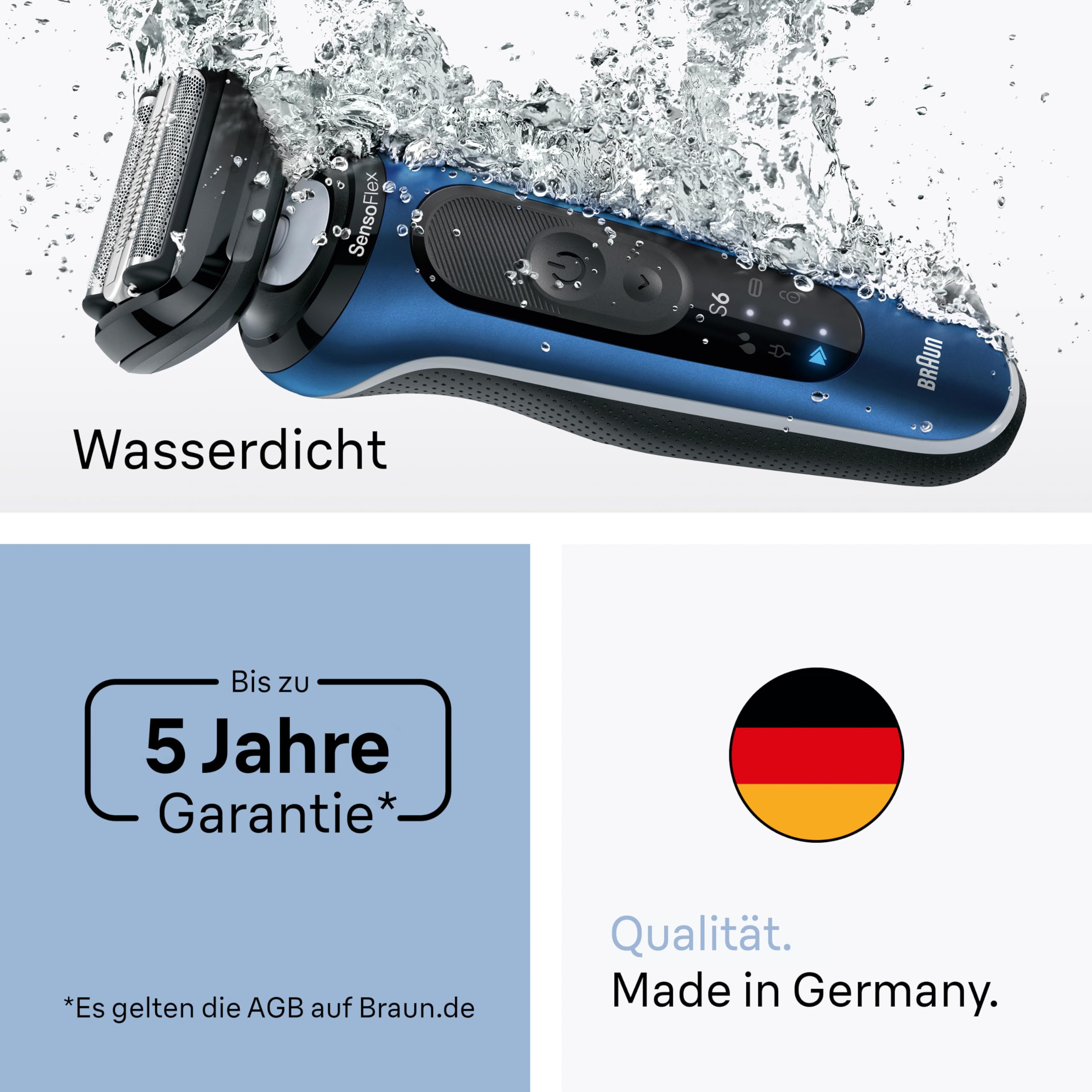 Series 6 Elektrorasierer Herren, Rasierapparat mit 60 Min. Akkulaufzeit, 62-B1200s, Blau