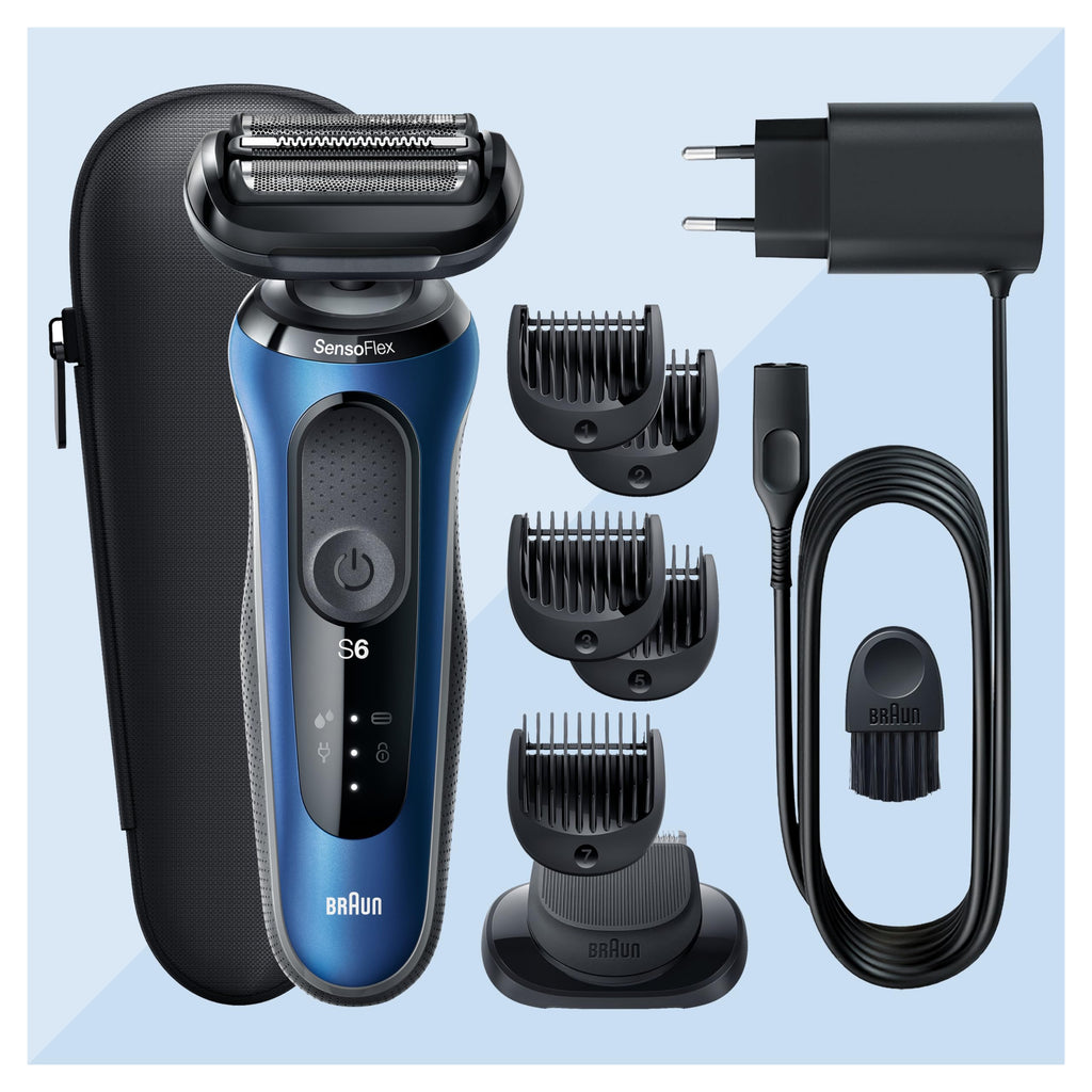Series 6 Elektrorasierer mit EasyClick Barttrimmer Aufsatz, 61-B1500s, blau