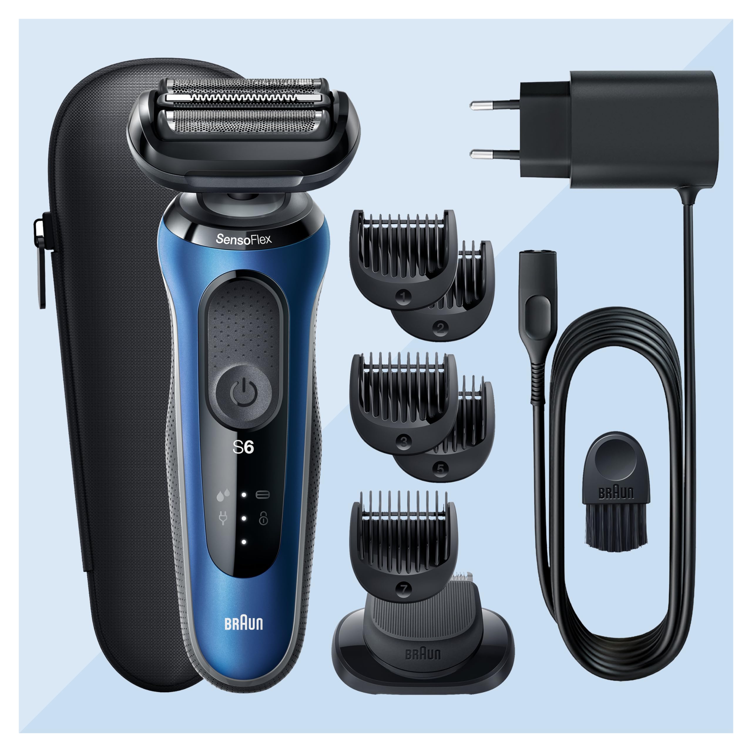 Series 6 Elektrorasierer mit EasyClick Barttrimmer Aufsatz, 61-B1500s, blau